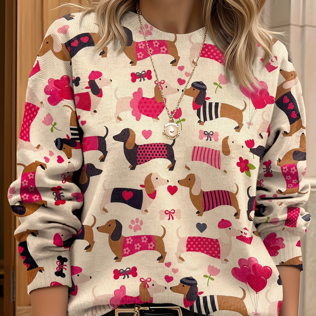 "Sweetheart Wiener" Dachshund Print Sweater