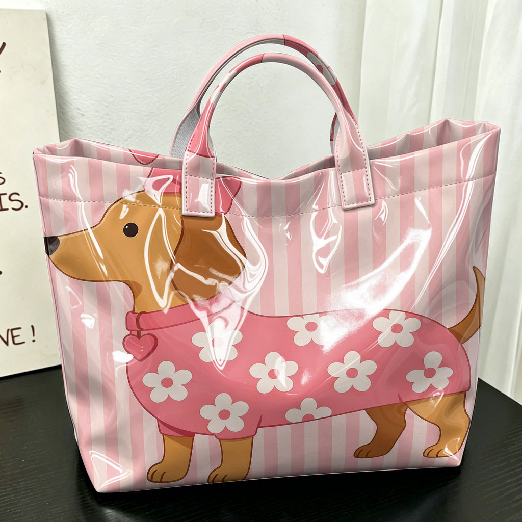 "Pink Stripe Pup" Dachshund Tote Bag