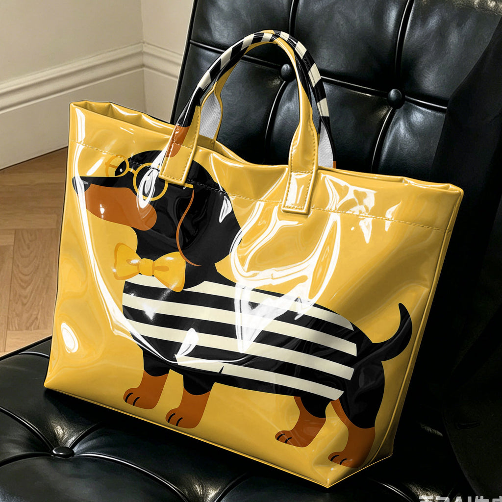 "Pink Stripe Pup" Dachshund Tote Bag