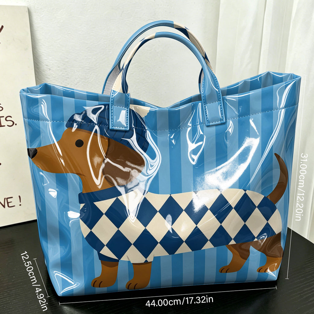 "Pink Stripe Pup" Dachshund Tote Bag