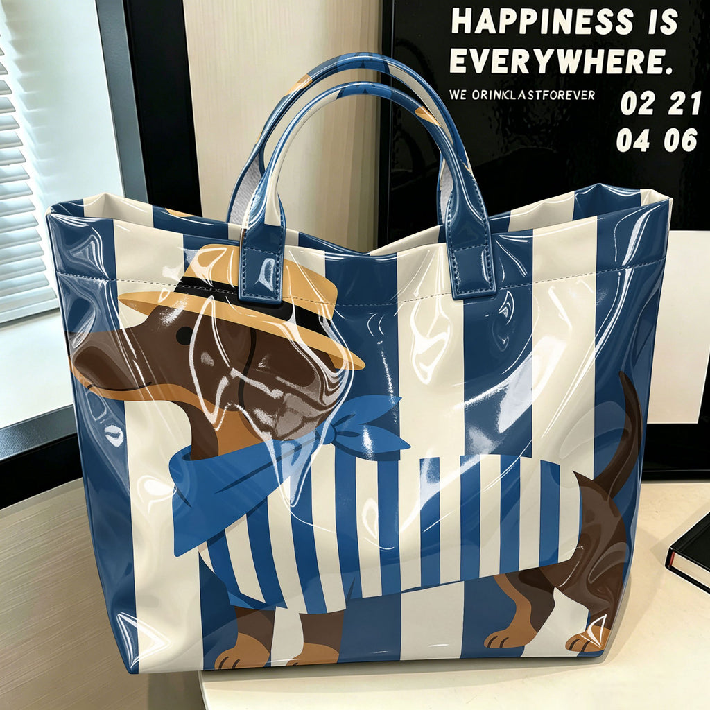"Pink Stripe Pup" Dachshund Tote Bag