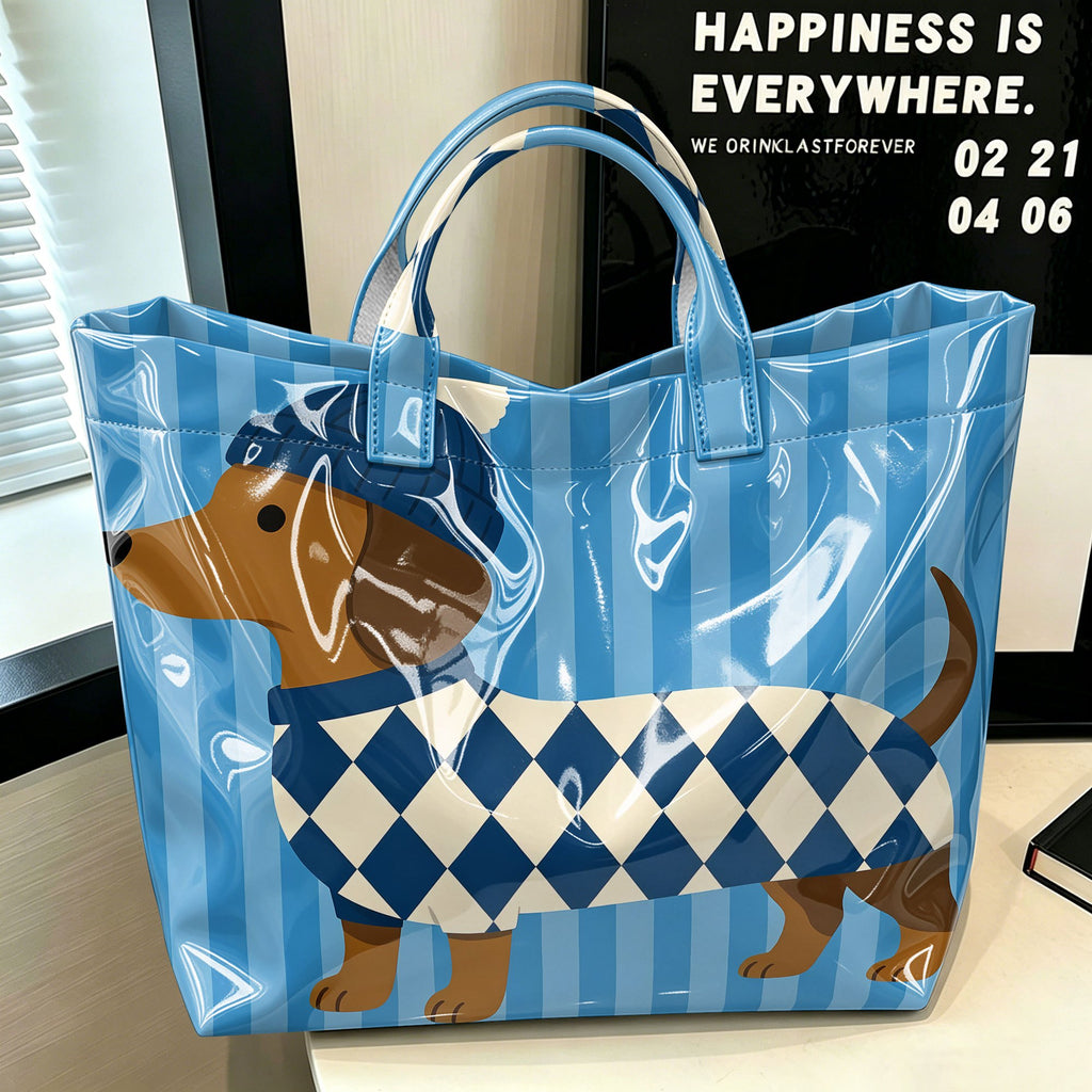 "Pink Stripe Pup" Dachshund Tote Bag