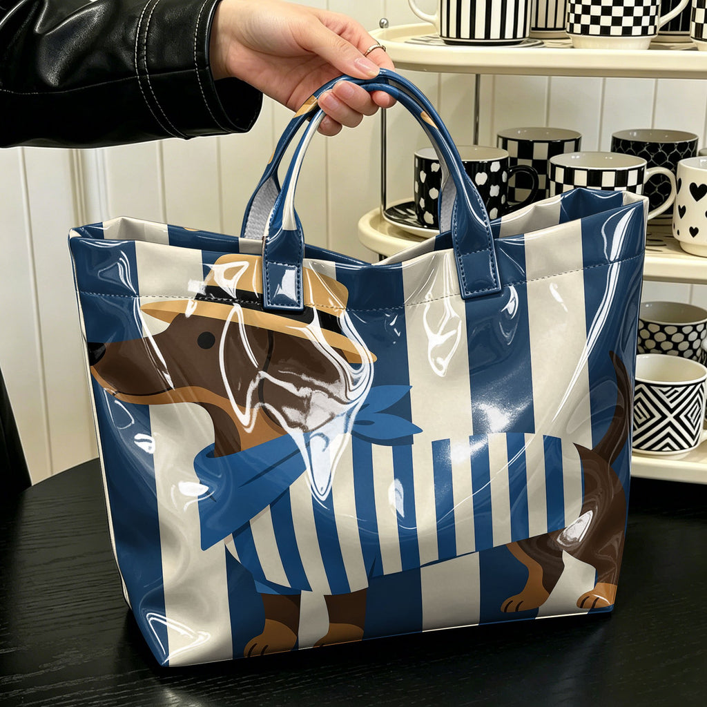 "Pink Stripe Pup" Dachshund Tote Bag