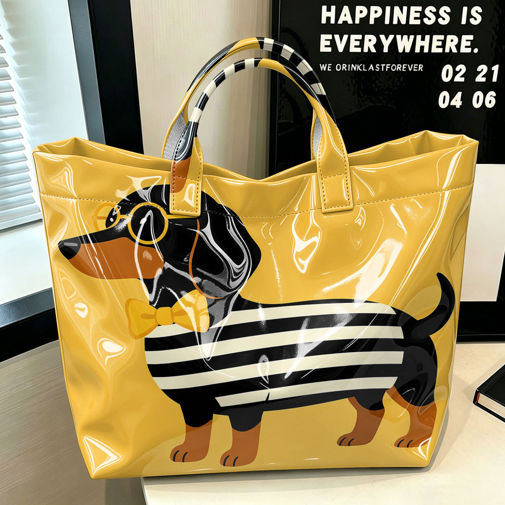 "Pink Stripe Pup" Dachshund Tote Bag