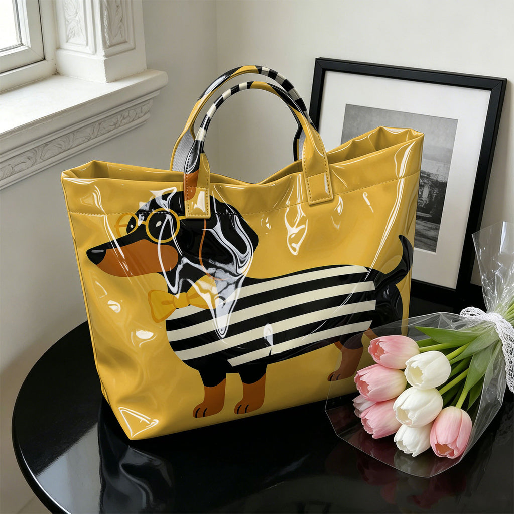 "Pink Stripe Pup" Dachshund Tote Bag