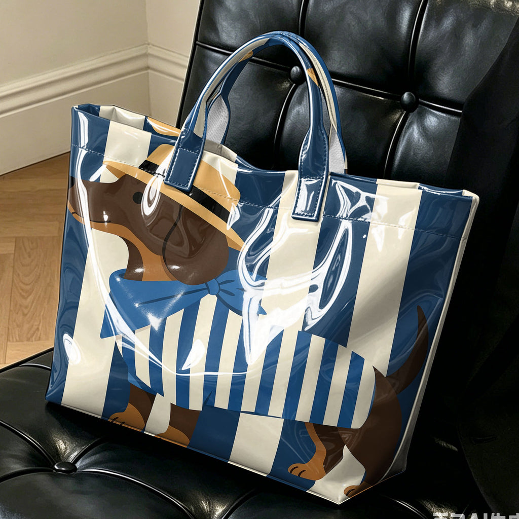 "Pink Stripe Pup" Dachshund Tote Bag