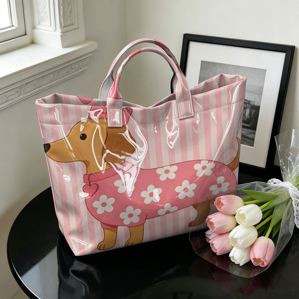 "Pink Stripe Pup" Dachshund Tote Bag