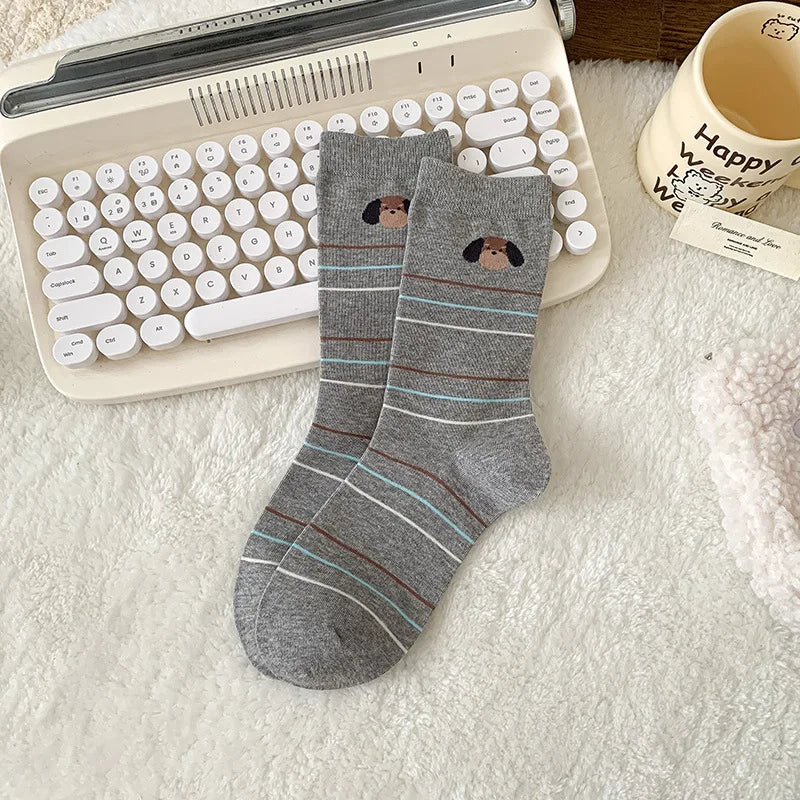 Women Cotton Crew Socks Cute Dachshund Print Breathable Sweat Wicking Casual Home Office Mid Calf Socks Dog Lover Gift