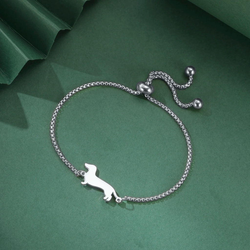 Cute Dachshund Dog Stainless Steel Bracelet for Women