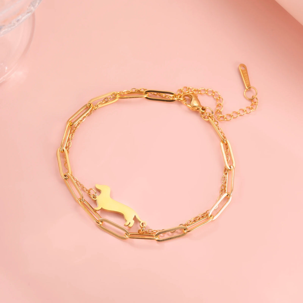 Cute Dachshund Dog Stainless Steel Bracelet for Women