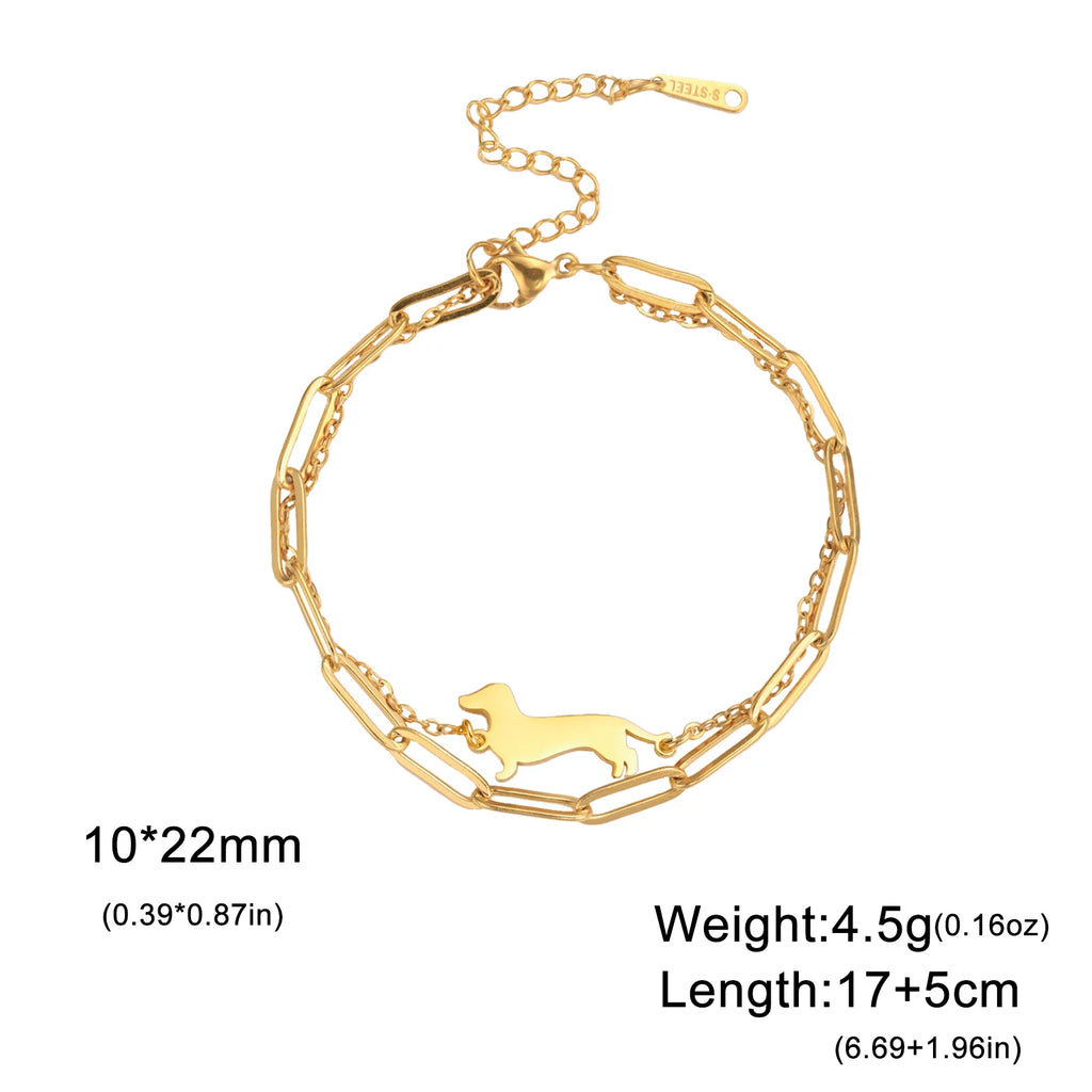 Cute Dachshund Dog Stainless Steel Bracelet for Women
