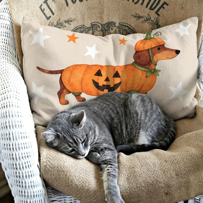 "Pumpkin Pup" Dachshund Halloween Throw Pillow Cover